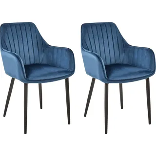 BELIANI Esszimmerstuhl 2er Set Marineblau Samtbezug Metallbeine Retro/Modern - Blau, Schwarz