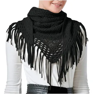 Damen Winter Quasten Dreiecksschal Warmer Schal Halsschal Strick Schals mit Fransen Kaschmir Gefühl Schal Herbstschal Winterschal Fransen Poncho Halstuch Tuch Dreieckstuch Dünn Schal (Black, One Size)