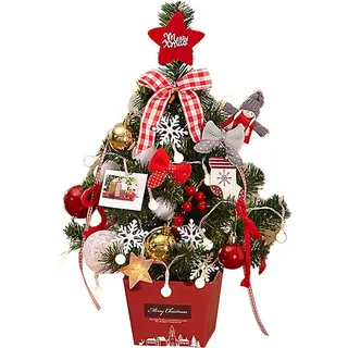Weihnachtsbaum mit Lichtern, Tischdekoration, Mini-Weihnachtsbaum, Neujahrsgeschenk, Party-Dekoration, Rot, 50cm - Rot