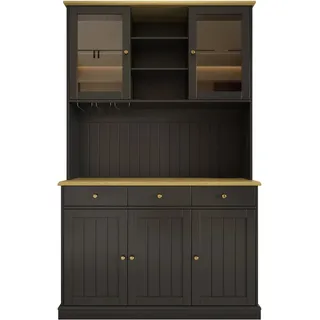 okwish Buffetschrank mit Glastüren Steckdose USB Stauraum 120x40x191cm Schwarz