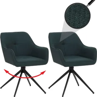 Mendler 2er-Set Esszimmerstuhl HWC-O47, Küchenstuhl Armlehne, drehbar Auto-Return, Stoff/Textil (270g/m2) - petrol-grün