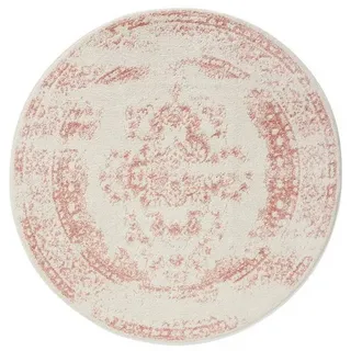 benuta Basic Teppich Sia - Creme/Rosa 120 cm Rund - Kunstfaser - Rund & im Style: Vintage, Boho-Style, Retro - Pflegeleicht für Wohnzimmer Schlafzimmer