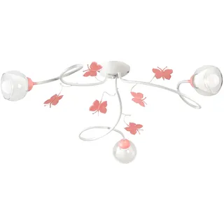 Onli Deckenleuchte mit 3 Leuchten für Kinderzimmer aus weißem Metall mit rosa bemalten Schmetterlingen