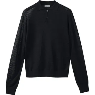 Diana Studio Herren Strickpolo mit Langen Ärmeln in Leinen-Seide Polo, Marineblau, L