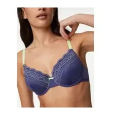 Womens M&S Collection Soutien-gorge ampliforme bordé de dentelle, bonnets emboîtants AàF - French Navy, French Navy - 32-A