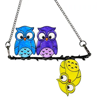 Mehrfarbige Eule auf einem Draht-Buntglas-Fensterbehang, Fensterdeko hängend Suncatcher Owl Suncatcher Fenster deko hängen, Für Fenster hängende Vogel-Sonnenfänger