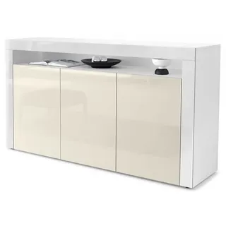 Vladon Sideboard Valencia (Sideboard, mit 3 Türen und 1 offenem Fach), Weiß matt/Creme Hochglanz/Weiß Hochglanz (155 x 92 x 40 cm) gelb