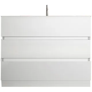 WELLTIME Waschtisch »Start, Breite 80 cm, 2 bzw. 3 Schubkästen«, Badmöbel, Soft-Close, Keramik-Einsatzbecken, Weiß Hochglanz Lack