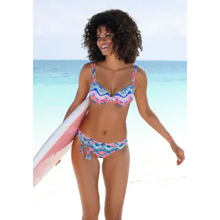 Bügel-Bikini-Top VENICE BEACH "Face", Damen, Gr. 40, Cup B, blau (blau, orange), Polyamid, bedruckt, gemustert, Bikini-Oberteile Bügel-Bikini-Top, mit herausnehmbaren Cups, Topseller