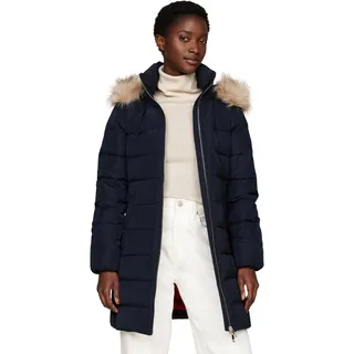 Tommy Hilfiger Damen Daunenmantel Heritage Down Tyra Coat With Fur mit Taschen, Blau (Desert Sky), S