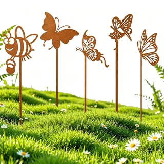5 Stück Gartendeko Rost Set Gartendeko Metall Rustikale Gartenstecker Rost