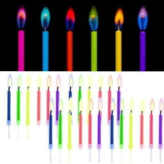 24 Stück Geburtstagskerzen Kuchen mit Bunter Flamme, Farbige Flammen Birthday Candles, Kerzen Torte,Tropfkerzen Bunt für Partydeko Familienfeiern Dekoration