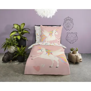 Good Morning Kinderbettwäsche »Unicorn«, Baumwolle, 135x200, Reißverschluss, Wendeoptik, Mädchen, Einhorn, Rosa rosa