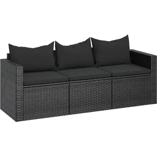 vidaXL 3-Sitzer-Gartensofa mit Kissen Schwarz Poly Rattan - Schwarz