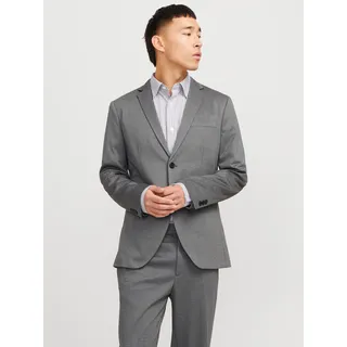 Sakko JACK & JONES "JPRJAXON Jersey Blazer mit Stretch für stylischen Look", Herren, Gr. 50, grau (dunkelgrau melange), Web, Obermaterial: 74% Polyester, 22% Viskose, 4% Elasthan, meliert, slim fit, Sakkos Sakko, meliert, modisch, slim fit, Materialmix