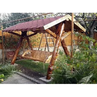 Casa Padrino Garten Schaukel Rustikal überdacht Hollywood Schaukel Mod S1 - Eiche Massivholz - Echtholz Massiv - Braun