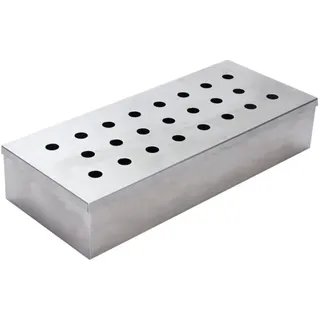 Herzog Vaggan Rechteckige Räucherbox für Küche, Grill, BBQ, Edelstahl, Metall, ohne Holzspäne, Silber, ca. 24 x 10 x 4,5 cm