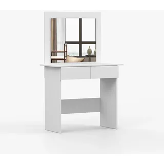 imoebel24 Schminktisch 94/145/43 cm Melanie I Weiß, Weiß + Spiegel , Glas, Holzwerkstoff , 2 Schubladen , Rechteckig , 94x145x43 cm , Schlafzimmer, Schminktische