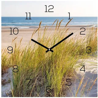 levandeo Wanduhr Glas 30x30cm Strand Meer Düne Glasuhr Uhr Glasbild Natur Bild Wanddeko
