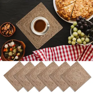 Craft Trade 6er-Set Handgewebt Geflochten Natür Jute Tischset Reversibel Rechteck Tisch Tischmatte Set Rustikal Vintage Jute-Tischsets für Dekor Küche und Esstisch- 33X33 cm