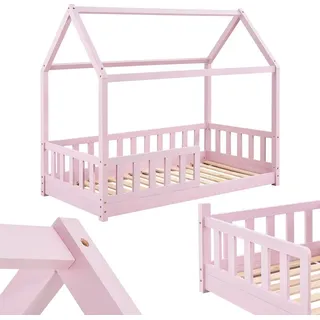 Juskys Kinderbett Marli 80 x 160 cm Kiefer massiv lackiert Rosa