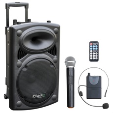 Ibiza - PORT12VHF-BT - Tragbarer Lautsprecher 12"/700W MAX mit 2 Mikrofonen (VHF), Fernbedienung und Schutztasche - Bluetooth, USB, SD - 5 bis 7 Stunden Betriebsdauer