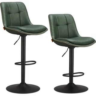 VASAGLE Barhocker 2er Set, höhenverstellbar, drehbar, mit Rückenlehne und Fußstütze, Waldgrün - Grün