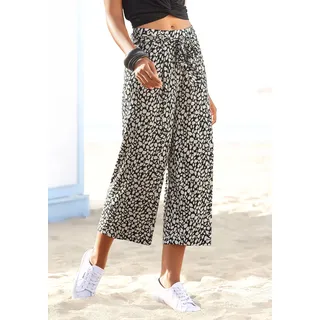 Culotte LASCANA "mit luftig-weitem Bein", Damen, Gr. 36, N-Gr, beige (schwarz, sand, bedruckt), Jersey, Obermaterial: 95% Viskose, 5% Elasthan, bedruckt, figurumspielend 7/8-Länge, Hosen Culotte, mit Alloverdruck, 7/8-Länge, leichte Sommerhose, Schlupfhose, Topseller
