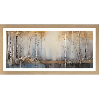 Bild mit Rahmen BÖNNINGHOFF "Wandbild gerahmt BIRKENWALD 23x49 cm – Natur Wanddeko modern", weiß (farbe rahmen: beech, farbe bild(er): weiß, grau, orange, blau), B:23cm H:49cm T:2,1cm, MDF, Papier, Bilder, Bild mit Rahmen, mit dekorativem Rahmen