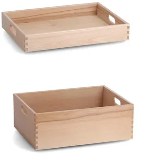 Zeller Present Aufbewahrungsboxen-Set , Naturfarben , Holz , Buche , 26.5x32x40 cm , Tragegriff, Deckel aufklappbar , Ordnen & Aufbewahren, Dekoboxen & Aufbewahrungsboxen, Holzkisten