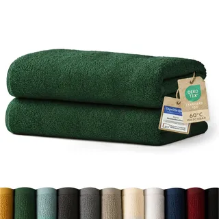 Blumtal Premium Frottier Handtücher Set 2 teilig 100% Baumwolle - Oeko-TEX zertifiziertes Towel 2X (50x100 cm) - Ultra saugstarkes Frottier Handtücher Set waschbar °60 - Towel - Handtuch Dunkelgrün