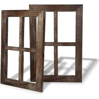 Vintage Holzfensterrahmen Punk Antik Dekoration - Für drinnen oder draußen - 2 Stück - 40 x 28 cm - Braun