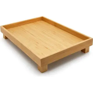Holzteller 60x60 Zentimeter groß - Holzteller 35 x 25 cm mit Beinen und Hochrand in brauner Farbe