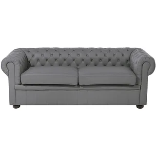 BELIANI Sofa Grau Echtleder 3-Sitzer Chesterfield Stil Glamourös Wohnzimmer - Grau