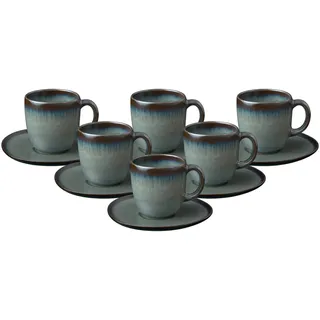 Tasse "Kaffeetassen mit Untertassen Lave 190 ml 6er Set", grau (gris), Steingut, LIKE. BY VILLEROY & BOCH, Trinkgefäße, Tasse