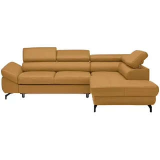 Novel Ecksofa , Senfgelb , Leder , Echtleder , Rindleder , Ottomane rechts, L-Form , 270x220 cm , Lederauswahl, seitenverkehrt erhältlich, Hocker erhältlich, Rücken echt , Wohnzimmer, Sofas & Couches, Wohnlandschaften, Ecksofas mit Schlaffunktion