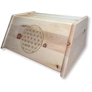 Generisch Zirbenbrotdose | Brotbehälter aus Zirbe | Brotaufbewahrungsbox aus Holz | Brotkasten aus Zirbenholz mit Gravur (Blume des Lebens)