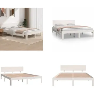 vidaXL Massivholzbett Weiß Kiefer 140x200 cm - Bettrahmen - Bettgestell - Bett - Holzbett - Weiß