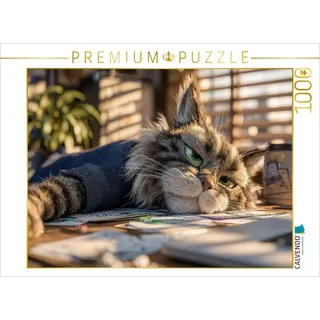 Calvendo Puzzle Faule Katze im Büro mit genervtem Blick 1000 Teile Lege-Größe 64x48cm Foto-Puzzle für glückliche Stunden