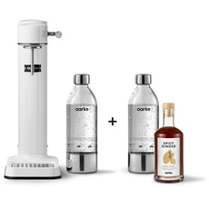 Aarke Carbonator 3 Wassersprudler, Weiß Finish + 2 x PET-Flaschen 800ml + Drink Mixer, Scharfer Ingwer