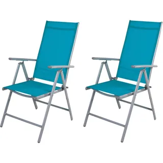 2er Set Garten Klappstuhl Aluminium - Textilen Silbergrau/Petrol - Silber, Petrol