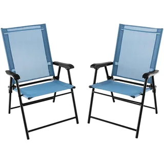 Costway Gartenstuhl 2 St.  mit Armlehne 59 x 59 x 108 cm blau
