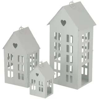 Boltze Laternen Set Alamo (Windlichter 3-teilig, stilvolles Design, Lichthaus weiß, ohne Kerzen, Dekoration für Wohnung, Haus, Indoor, Kerzenhalter) 2012950