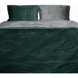 Teddyplüsch Bettwäscheset 155x220 cm Dunkelgrün Anthrazit Einfarbig Winter Kuschelig mit Reißverschluss - dunkelgrün