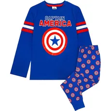 Captain America, Jungen, Pyjama, Schlafanzug mit langer Hose  Jungen, Blau, (104)