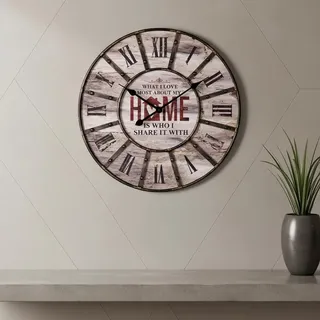 Wanduhr Uhr XXL Design Deko Wand Groß Küchenuhr Analog Vintage Metall Holz Braun - Beige