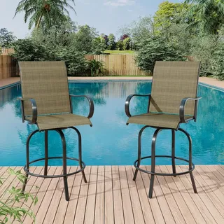 IDEALHOUSE 2er Set Outdoor-Barhocker (Barhöhe) mit 360° Drehfunktion – hohe Rückenlehne & Armlehnen – wetterfestes Textilene – für Terrasse, Balkon & Garten – Farbe: Hellgrau