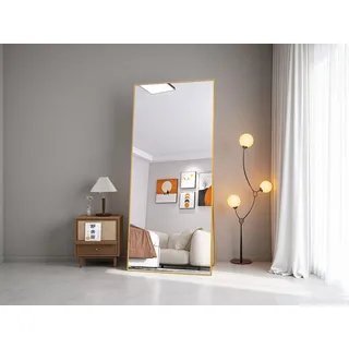 Rechteckiger Kosmetikspiegel aus gehärtetem Glas, goldfarbener Aluminiumrahmen, 1800 x 800 mm, modernes und elegantes Design - Gold