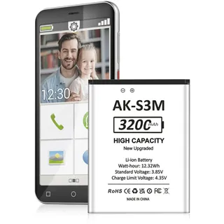 TQTHL AK-S3m akku 3200 mAh akku AK-S3m (V1.0) (S3m) Emporia SMART 3 Mini,S4 ersatz akku AK-S3m Kompatibel mit Emporia SMART 3 Mini Smartphone (S3m)