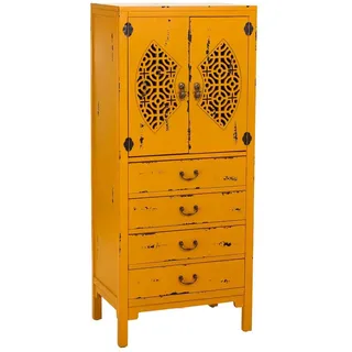 Wanderlust Holzschrank mit 4 schubladen und 2 türen 60x40x140 cm gelb , Gelb , Holz , 60x140x40 cm , Kleinmöbel, Kommoden, Highboards